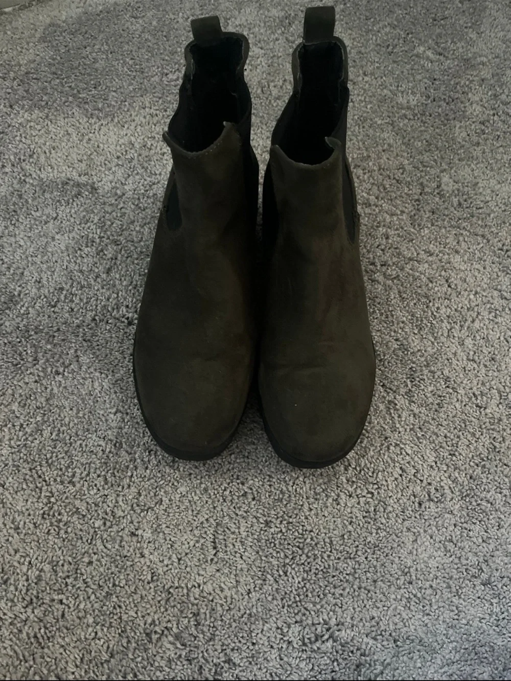 Chunky Chelsea Booties in Olive Suede